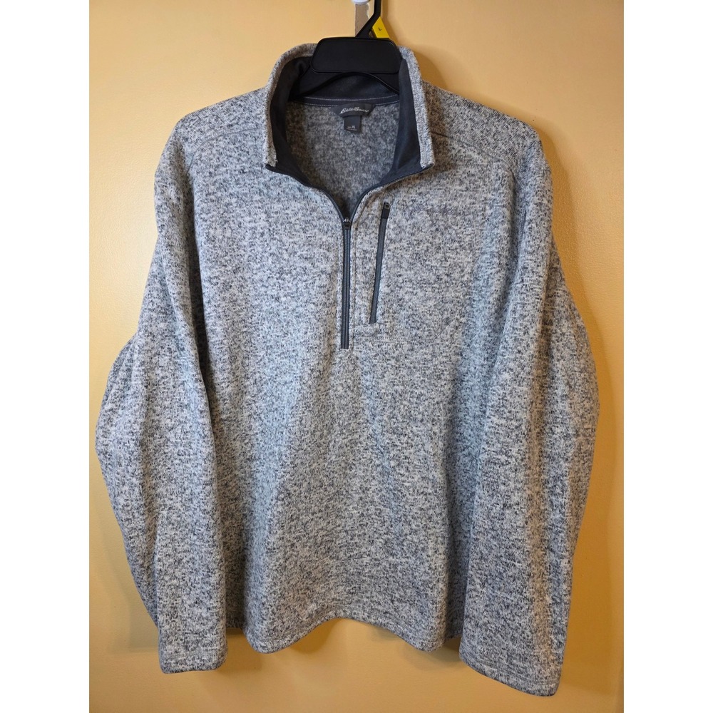 Eddie Bauer Mens XL Gray Marl Quarter Zip Sweater Fleece Pullover Chest Pocket